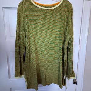 We The Free Green and Gold Striped Crewneck Tee